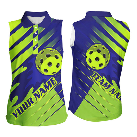 Blue And Green Custom Flame Ball Ladies Pickleball Shirts, Pickleball Team Uniform IPHW7454