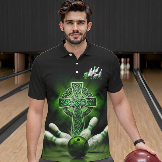 Custom Celtic Cross Faith Bowling Polo Team Shirts For Men, Bowlers Outfits IPHW8577