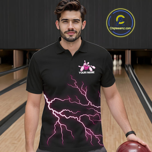 Custom Pink Lightning Bowling Ball With Wings Bowling Men Team Shirt, Bowling Jerseys IPHW10731