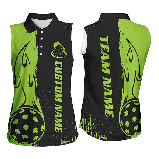 Black And Green Custom Flame Ladies Pickleball Shirts, Pickleball Team Shirt Outfit IPHW7455