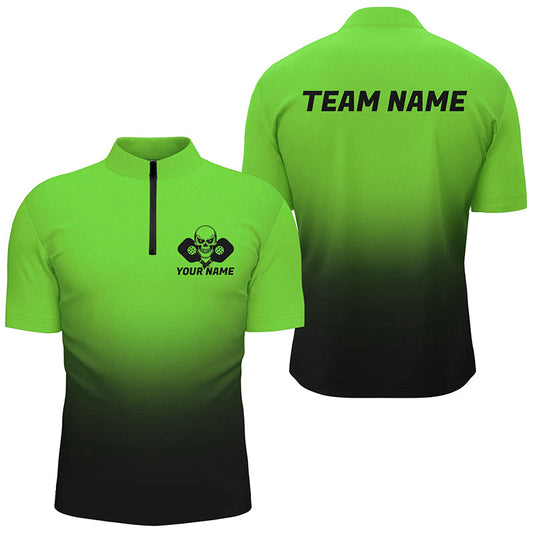 Black And Green Custom Skull Pickleball Shirts For Men, Halloween Pickleball Team Outfit IPHW7462