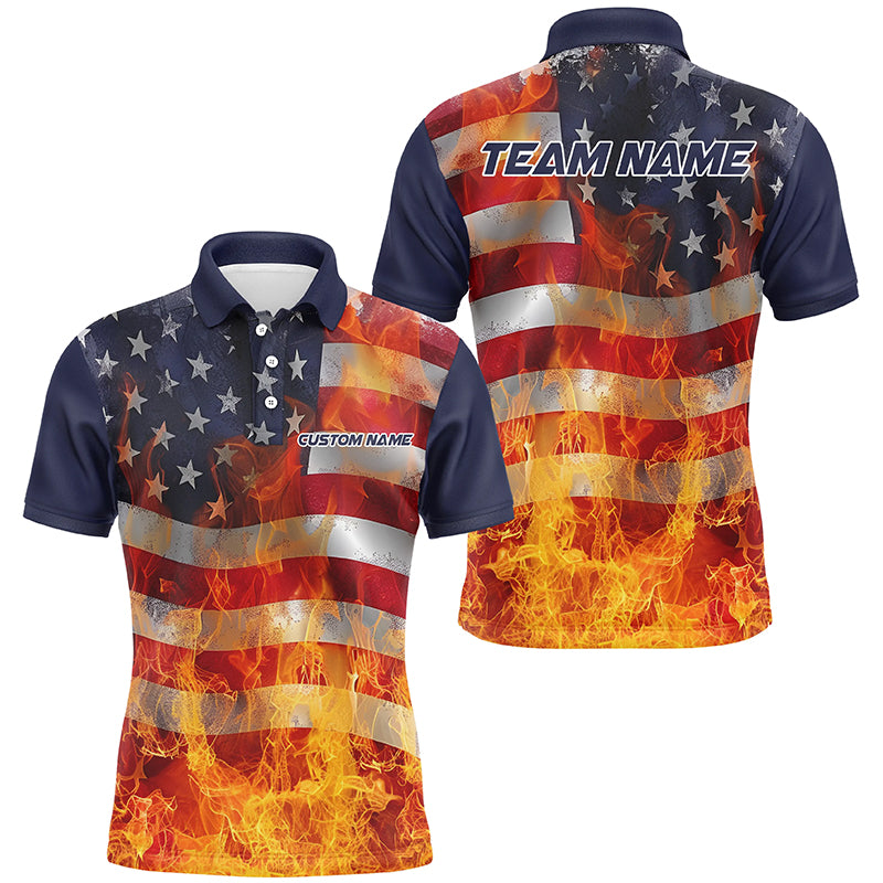 American Flag Flame Custom Unisex Bowling Team Shirts, Patriotic Bowling Team Jerseys IPHW6435