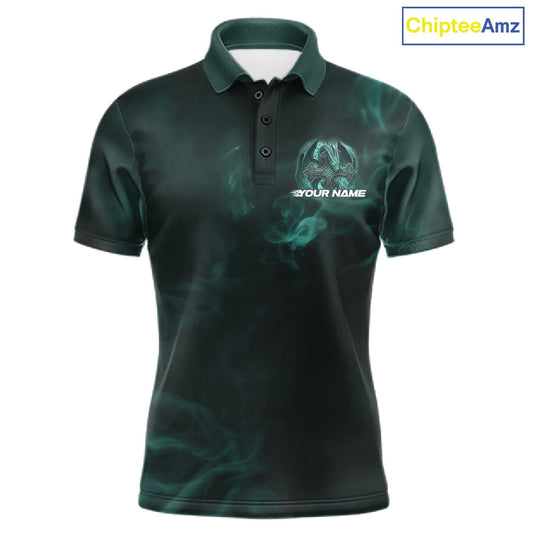 Custom Turquoise Blue Flame Celtic Cross Dragon Bowling Team Shirts, Faith Bowling Tournament Shirts IPHW10509