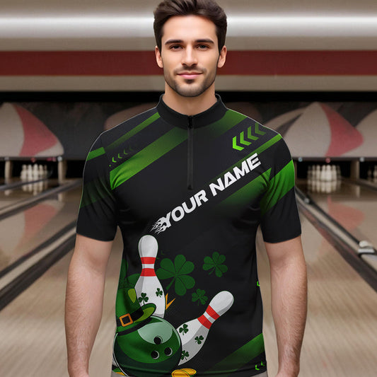Custom St Patricks Day Bowling Jerseys, Saint Paddy Days Bowling Team Quarter-Zip Shirts For Men IPHW8600