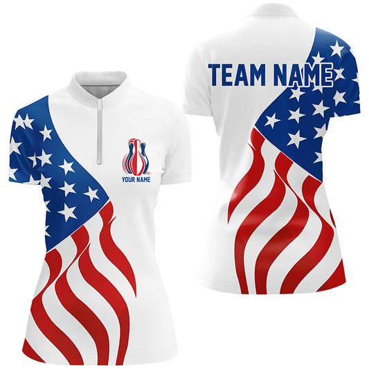 American Flag Bowling Pins Custom Bowling Team Shirts Women, Patriotic Bowling Jerseys IPHW6610