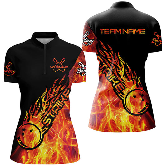 Custom Flame Bowling Shirts For Women, Bowling Team Shirts Bowling Strike IPHW7154