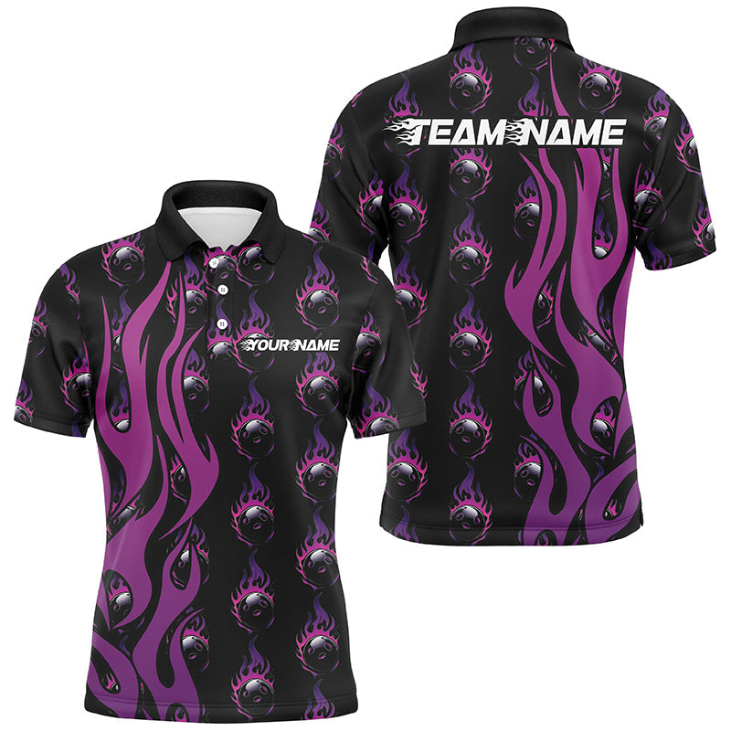 Custom Purple Flame Bowling Shirts For Men, Bowling League Shirts With Team Name IPHW6969