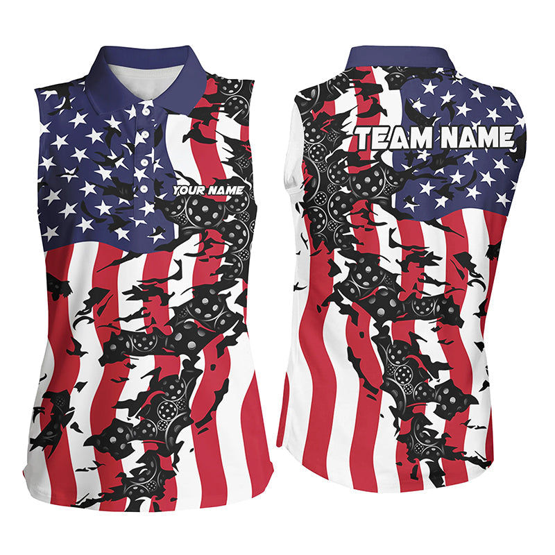 American Flag Custom Pickleball Team Shirts For Women, Patriotic Pickleball Jerseys IPHW6980