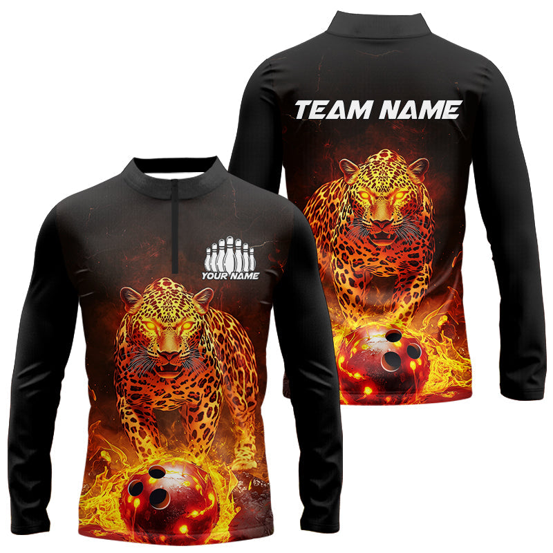 Custom Flaming Leopard Bowling Shirts For Men, Fire Bowling Team Shirt Bowler Uniform IPHW8000