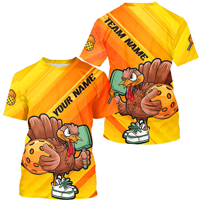 Custom Funny Turkey Pickleball T-Shirts For Men, Thanksgiving Pickleball Uniforms Pickleball Team Shirts IPHW7750