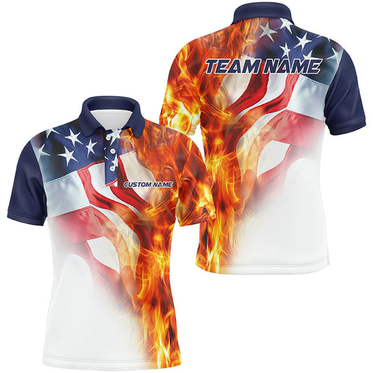 Fire American Flag Custom Patriotic Bowling Shirts For Men, Flame US Bowling Shirt IPHW7589