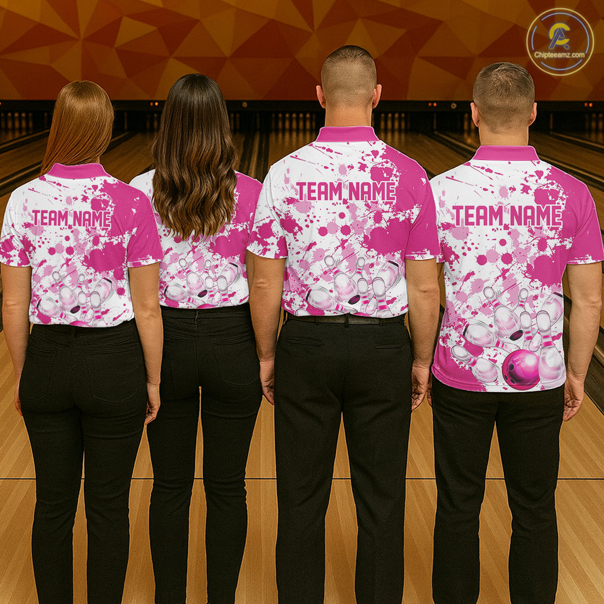 Custom Pink Bowling Polo Shirts For Men, Bowling Team Shirts Bowling Jerseys With Name IPHW7052