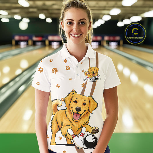 Custom Funny Golden Retriever Dog Women Bowling Team Shirt, Dog Lovers Bowling Uniform IPHW10209