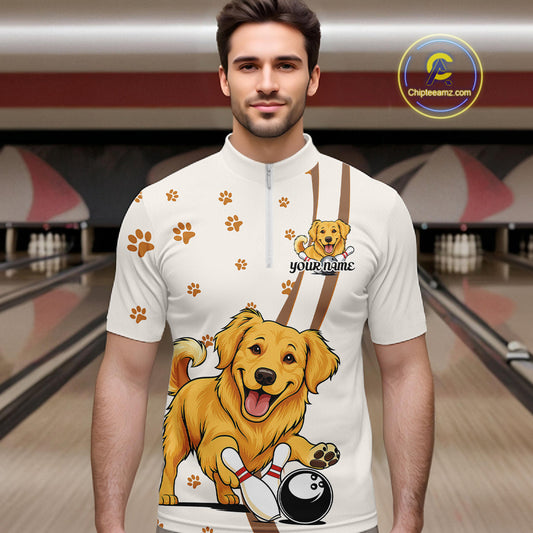 Custom Funny Golden Retriever Dog Men Bowling Team Shirt, Dog Lovers Bowling Uniform IPHW10209