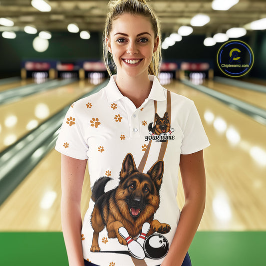 Custom Funny German Shepherd Dog Women Bowling Team Shirt, Dog Lovers Bowling Uniform IPHW10210