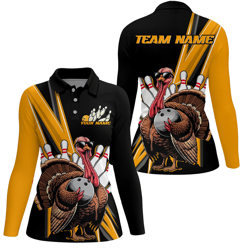 Black And Yellow Custom Awesome Turkey Ladies Bowling Shirts, Thanksgiving Bowling Jerseys IPHW7880