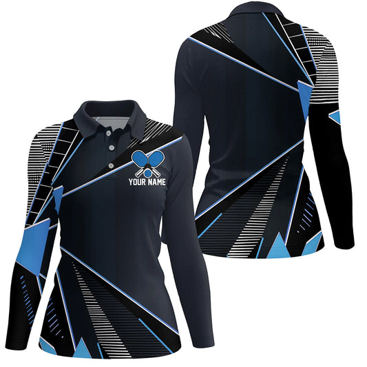 Black And Blue Personalized Pickleball Jerseys for women, Pickleball Polo Shirts Uniform IPHW6924