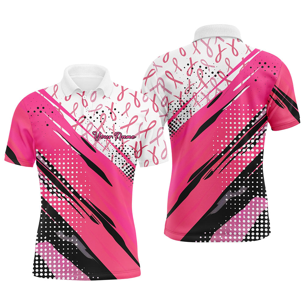 Customized Name Pink Ribbon Breast Cancer Awareness Polo Shirts For Men Outfits IPHW7126