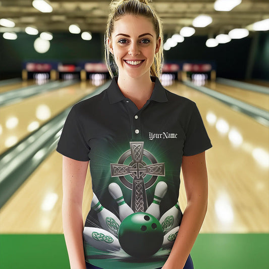 Custom Celtic Cross Faith Bowling Polo Team Shirts For Women, Bowlers Outfits IPHW8574