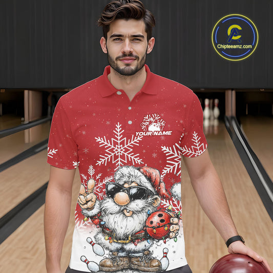 Custom Funny Santa Claus Christmas Bowling Men Polo Shirts, Xmas Bowling Team Shirt IPHW10109