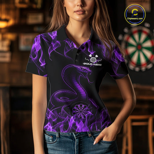 Custom Black And Purple Flame Cobra Snake Dart Women Shirts, Dart League Shirt IPHW10769