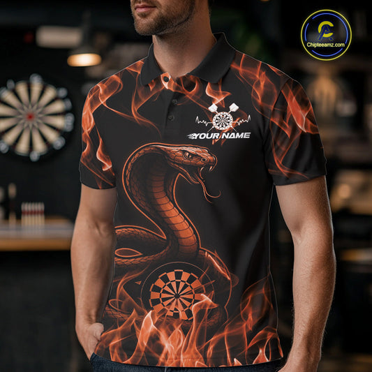 Custom Black And Orange Flame Cobra Snake Dart Men Shirts, Dart League Shirt IPHW10771