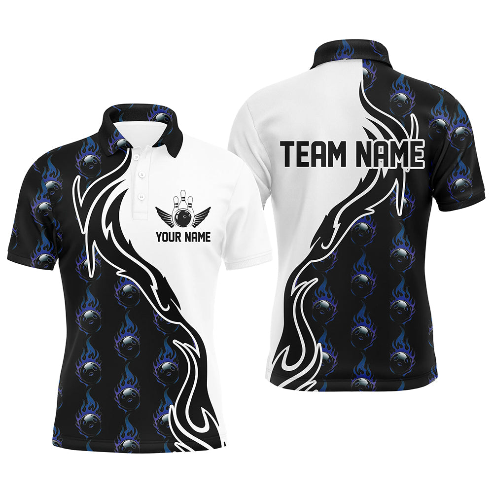 Blue Flame Bowling Ball Men'S Bowling Polo Shirt, Custom Bowling Jerseys With Team Name IPHW6948
