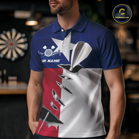 Custom Texas Flag Silver Dart Steel Tip Dart Men Polo Shirt, Texas Dart Team Jerseys IPHW9876