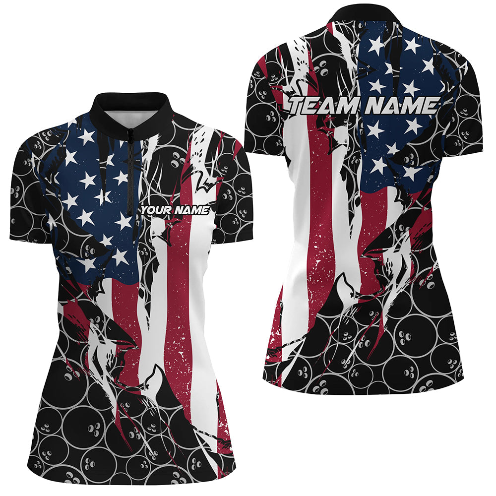 American Flag Custom Patriotic Bowling Shirts For Women, Team Bowling League Shirts Uniform IPHW6989