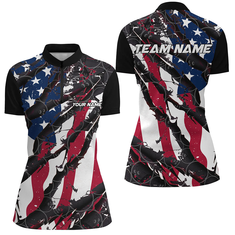 American Flag Custom Bowling Team Shirts For Women, Patriotic Bowling Team Jerseys IPHW6485