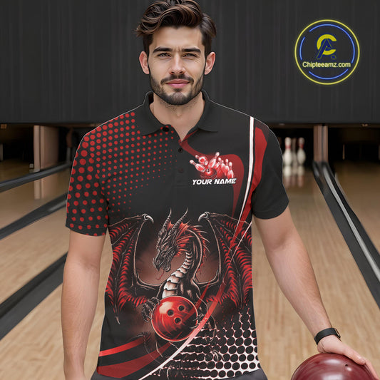 Custom Blue Dragon Bowling Jerseys, Mystical Bowling Team Uniform Polo Shirts For Men IPHW9537