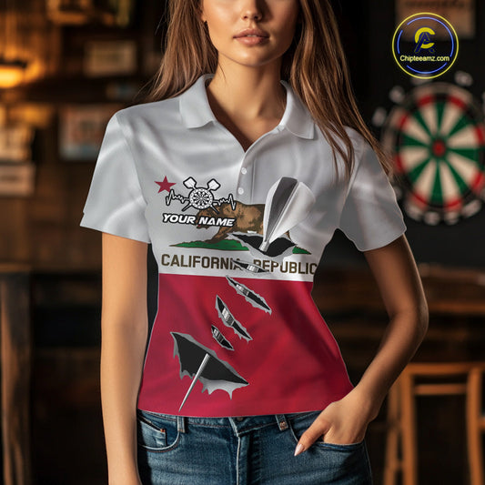 Custom California State Flag Silver Dart Steel Tip Dart Women Polo Shirt, Dart Team Jerseys IPHW10561