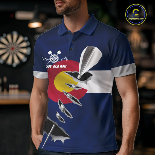 Custom Colorado State Flag Silver Dart Steel Tip Dart Men Polo Shirt, Dart Team Jerseys IPHW10568