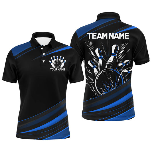 Black And Blue Custom Classic Bowling Shirts For Men, Bowling Uniform Bowling Jerseys For Team IPHW7265