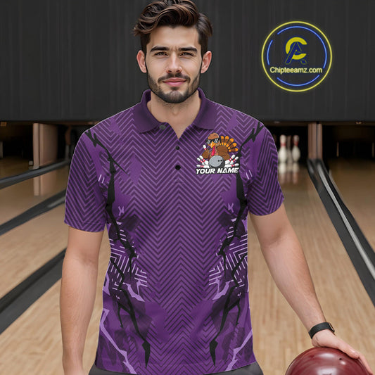 Purple Custom Funny Turkey Bowling Jerseys, Bowling Team League Shirt Men Bowlers Outfit IPHW10811