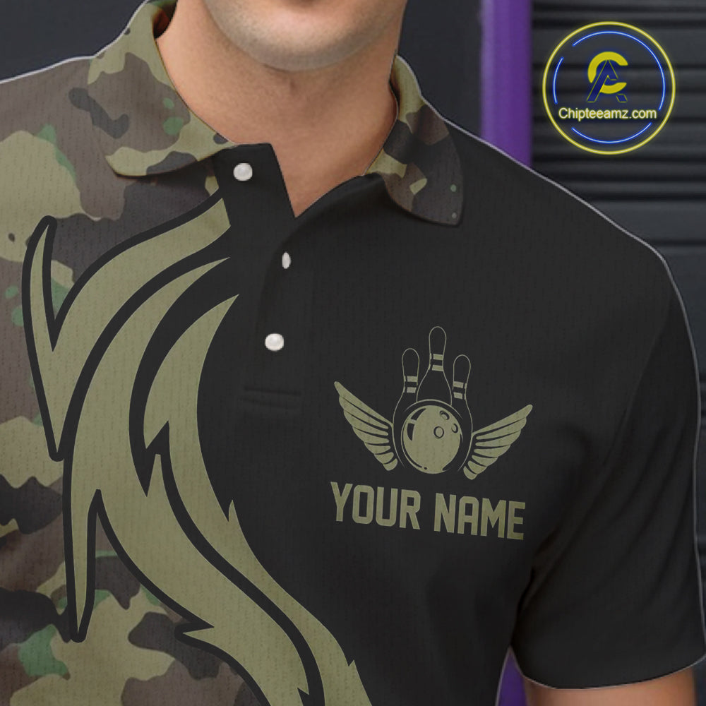 Military Green Camo Custom Army Bowling Team Shirts Personalized Bowling League Shirts For Men IPHW5515