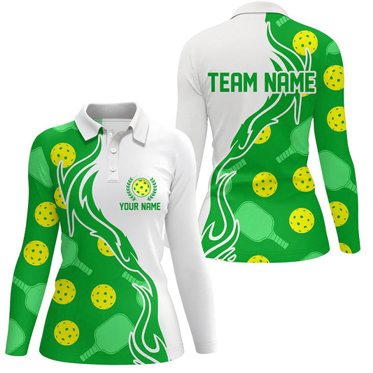 Pickleball Ball And Paddles Custom Pickleball Shirts for ladies, Casual Pickleball Polo Tops | Green IPHW5533