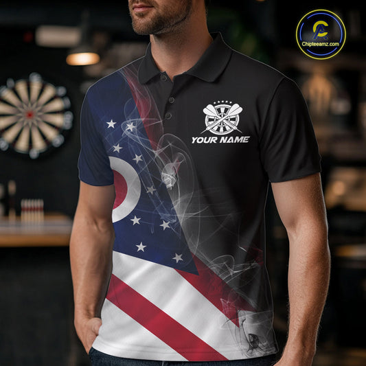 Custom Smoke Flame Ohio Flag Patriotic Darts Shirt For Men, Dart League Team Jerseys IPHW10632