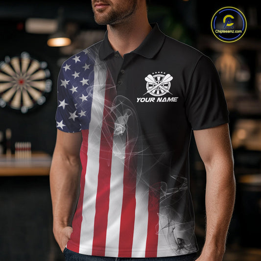 Custom Smoke Flame US Flag Patriotic Darts Shirt For Men, American Dart Team Jerseys IPHW10630