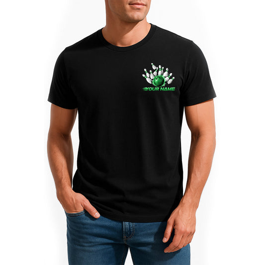 Custom Flame Dragon Bowling T-Shirts For Men, Green Fire Bowling Ball Shirt IPHW9068