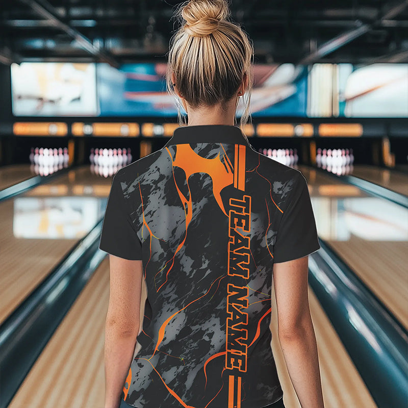 Custom Orange Strike Ladies Bowling Shirts Quarter Zip Orange Camo Bowling Team Jerseys IPHW5385