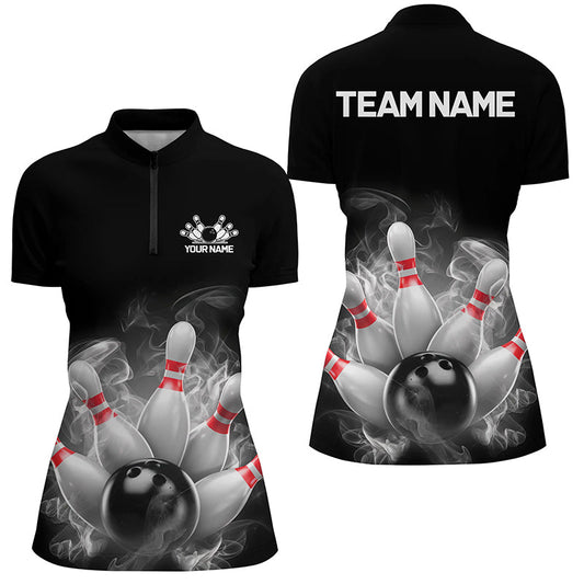 Custom Smoke Bowling Shirts For Women, Bowling Uniform Team Bowling Jerseys IPHW7373