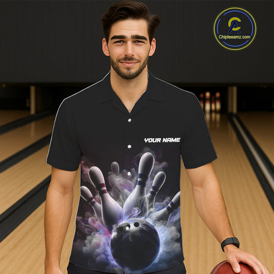 Custom Bowling Hawaiian Shirts For Men And Women Smoke Bowling Team Jerseys Strike Bowling Shirts IPHW5402