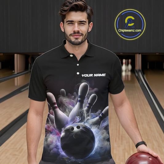 Custom Men Bowling Polo Shirts Smoke Bowling Team Jerseys Strike Bowling Shirts IPHW5402