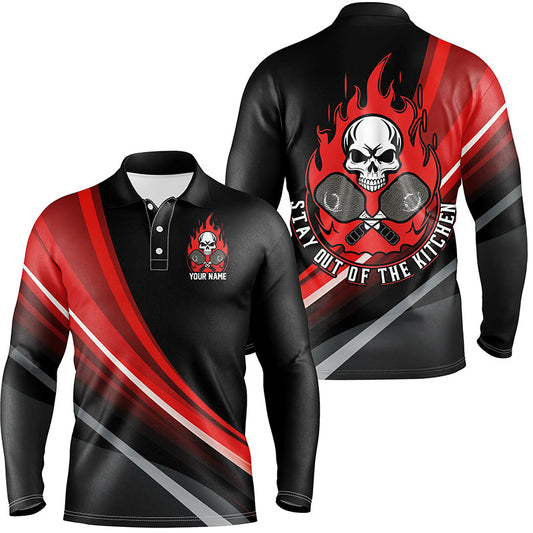 Custom Skull Men'S Pickleball Polo Shirts, "Stay Out Of The Kitchen" Pickleball Attire | Red IPHW6905