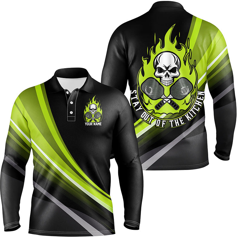 Custom Skull Men'S Pickleball Polo Shirts, "Stay Out Of The Kitchen" Pickleball Attire | Green IPHW6906