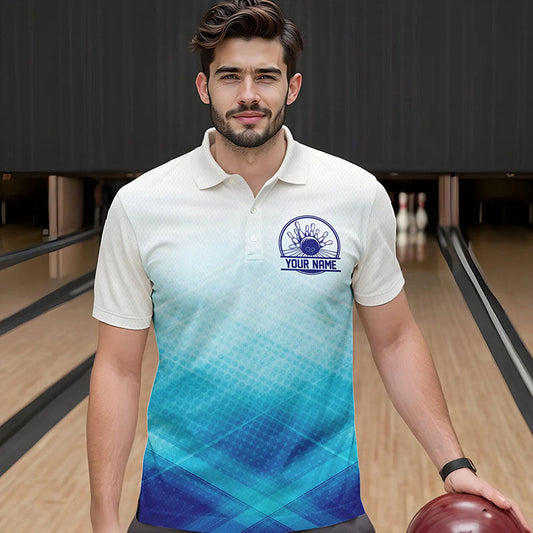 Custom Blue Bowling Team Polo Shirts For Men, Bowling Tournament Bowling League Shirt IPHW8539
