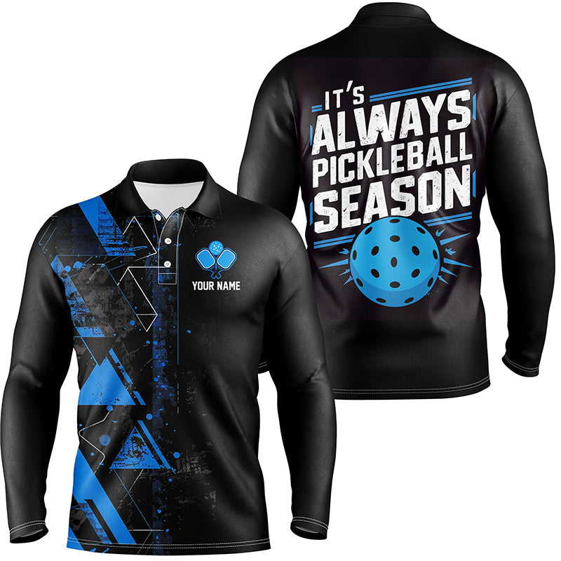 It'S Always Pickleball Season Custom Mens Pickleball Polo Shirts, Pickleball Team Uniforms | Blue IPHW6912