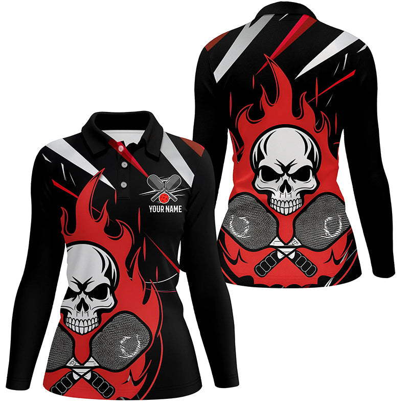 Custom Red Flame Pickleball Shirts for women, Skull Pickleball Jerseys For Team IPHW6920