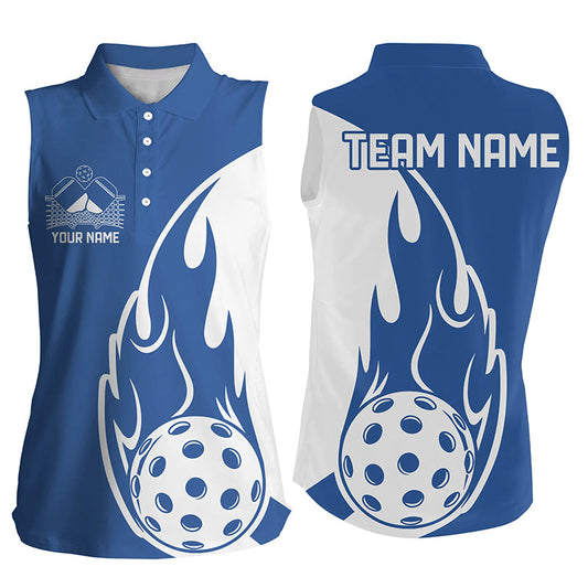 Custom Blue Flame Pickleball Shirts For Women, Pickleball Team Uniform Women'S Outfit IPHW7452